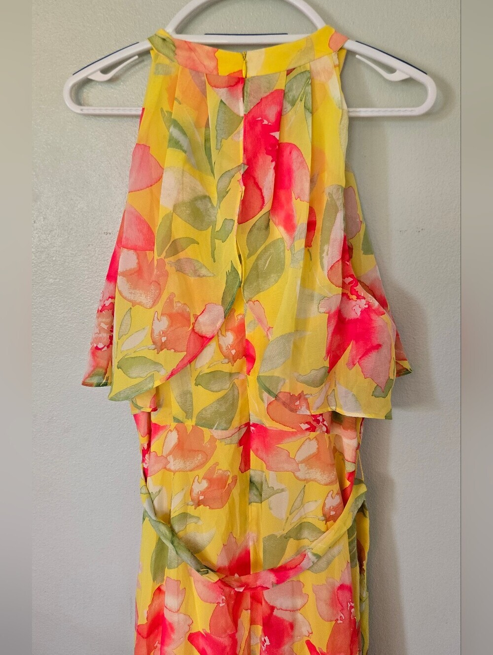 ELIZA J | NWT Yellow Pink Floral Halter Neck High Low Belted Dress Size 18 - Picture 7 of 13